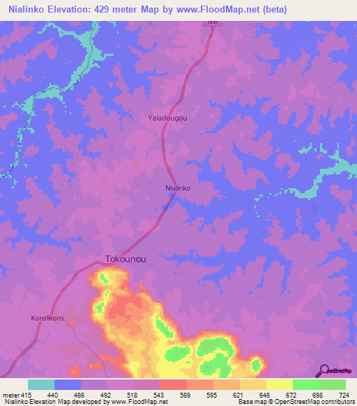 Nialinko,Guinea Elevation Map