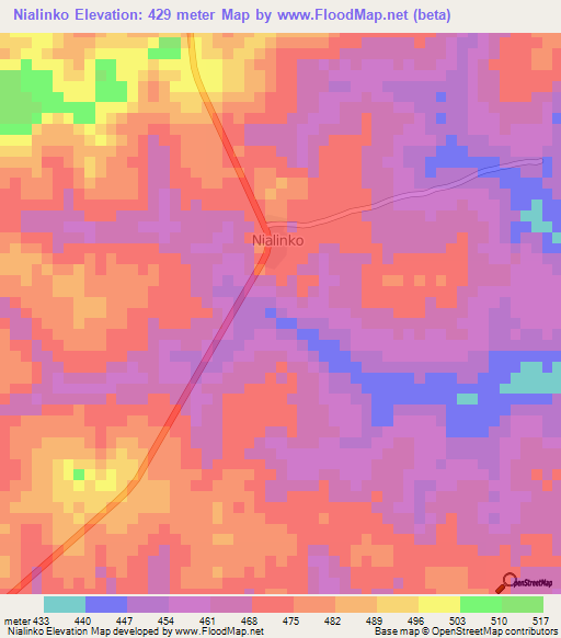 Nialinko,Guinea Elevation Map