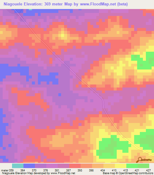 Niagouele,Guinea Elevation Map