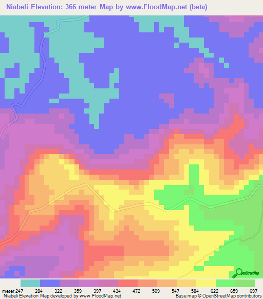 Niabeli,Guinea Elevation Map