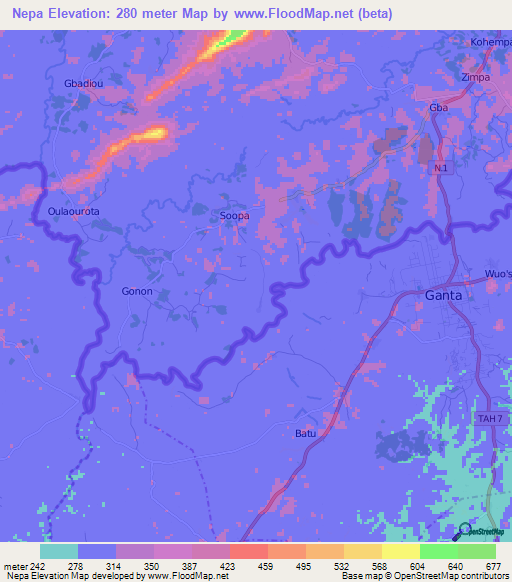 Nepa,Guinea Elevation Map