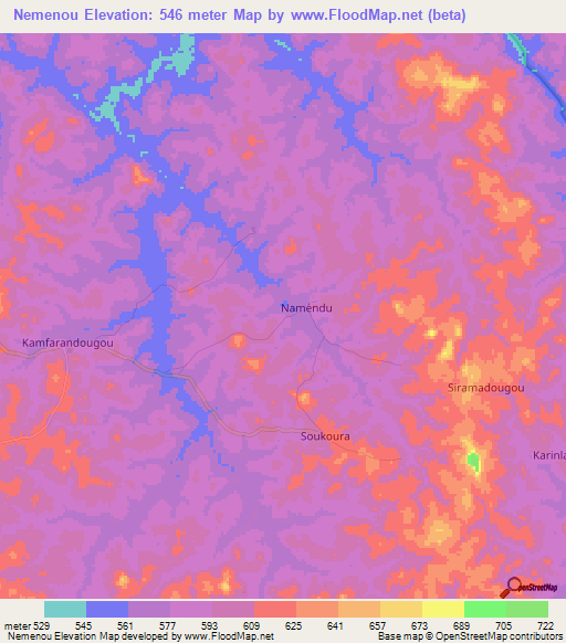 Nemenou,Guinea Elevation Map