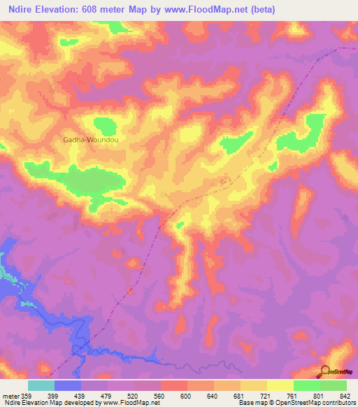 Ndire,Guinea Elevation Map