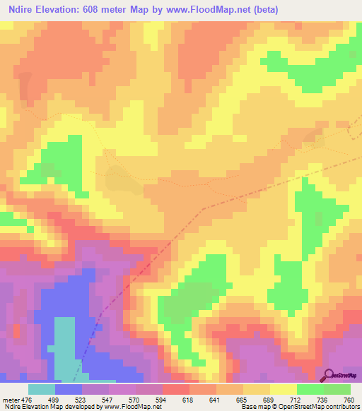 Ndire,Guinea Elevation Map