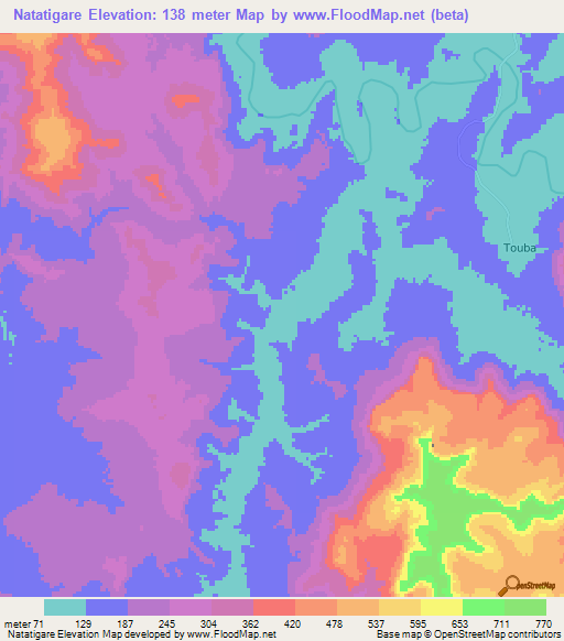 Natatigare,Guinea Elevation Map