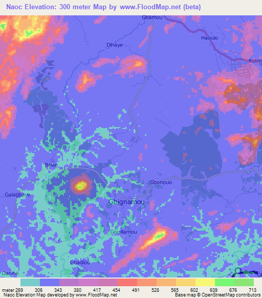 Naoc,Guinea Elevation Map