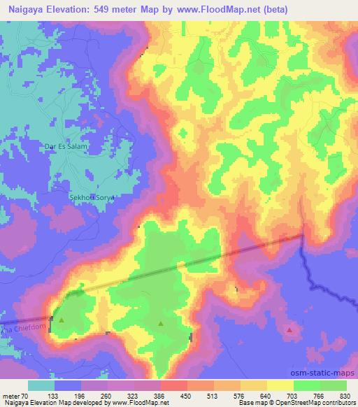 Naigaya,Guinea Elevation Map