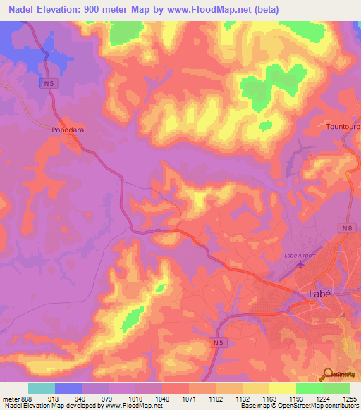 Nadel,Guinea Elevation Map