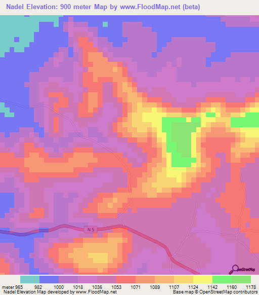 Nadel,Guinea Elevation Map