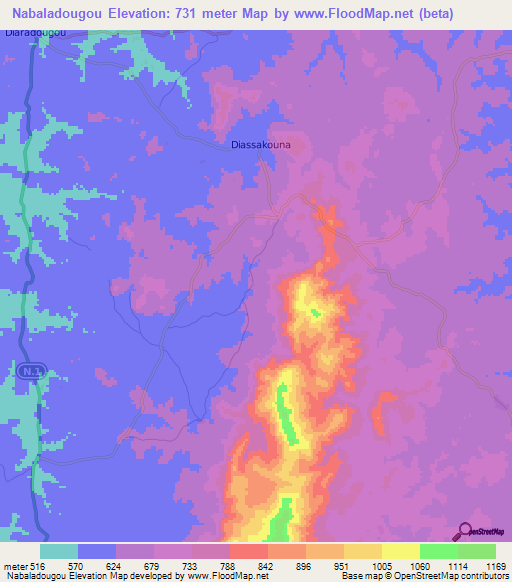 Nabaladougou,Guinea Elevation Map