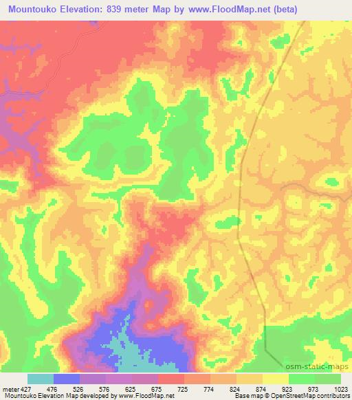 Mountouko,Guinea Elevation Map