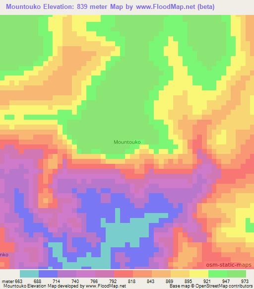 Mountouko,Guinea Elevation Map