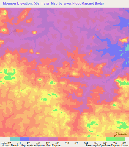 Mounou,Guinea Elevation Map