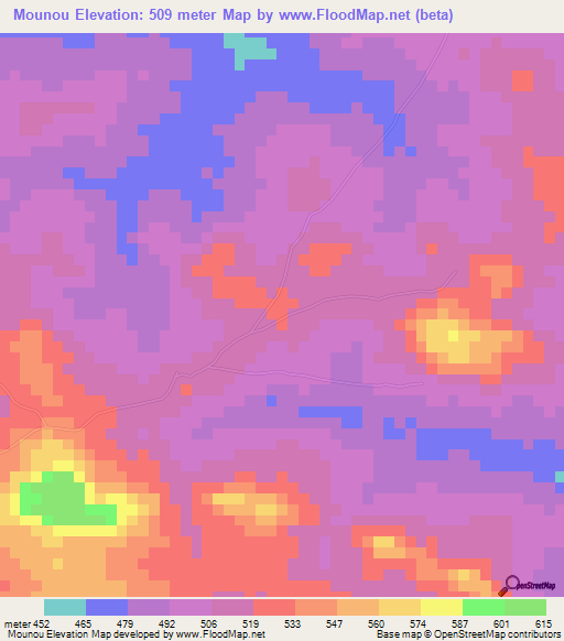 Mounou,Guinea Elevation Map