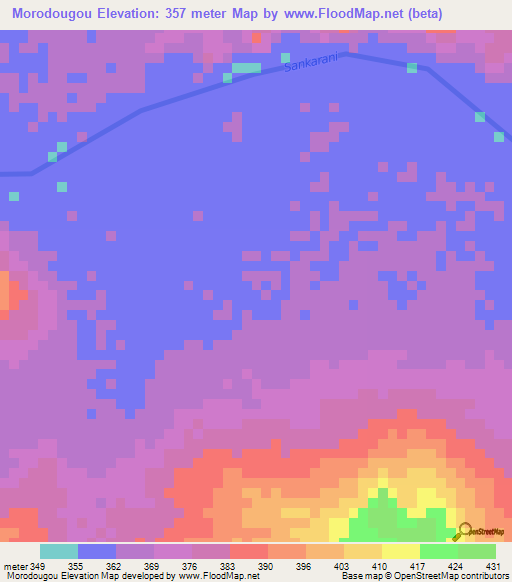 Morodougou,Guinea Elevation Map