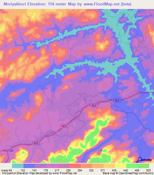 Moriyakhori,Guinea Elevation Map