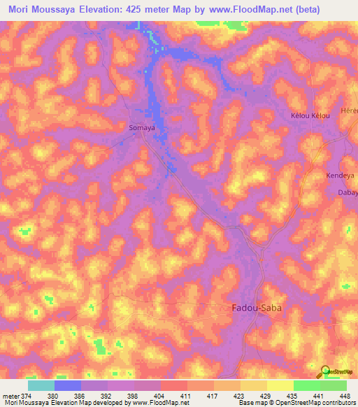 Mori Moussaya,Guinea Elevation Map