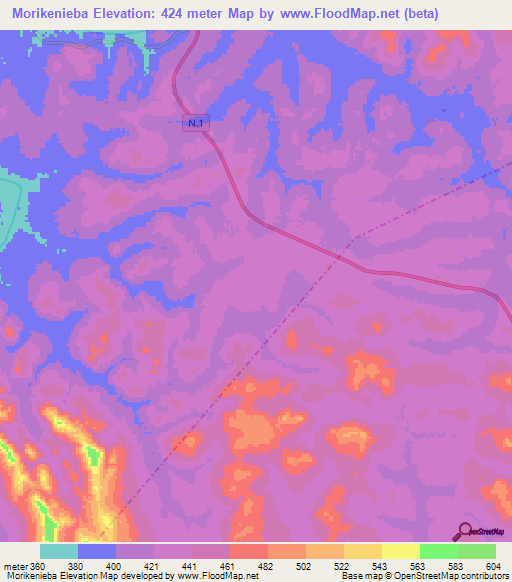 Morikenieba,Guinea Elevation Map