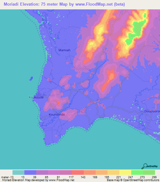 Moriadi,Guinea Elevation Map