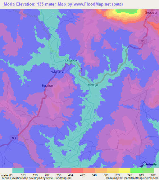 Moria,Guinea Elevation Map