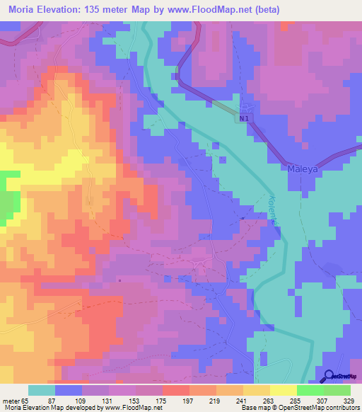 Moria,Guinea Elevation Map