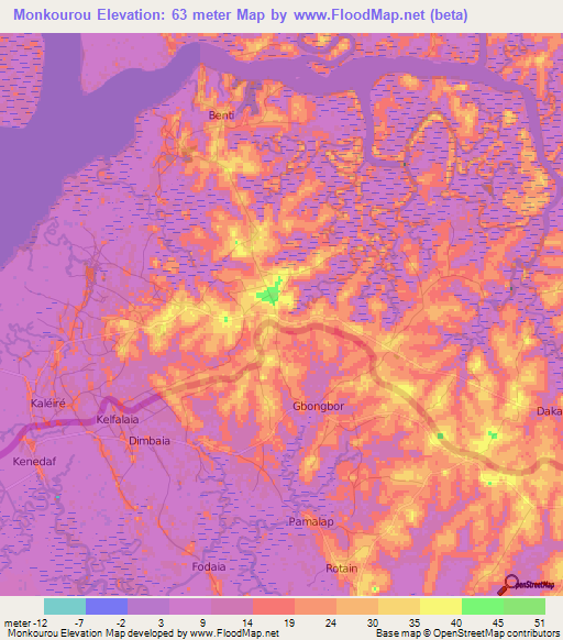 Monkourou,Guinea Elevation Map