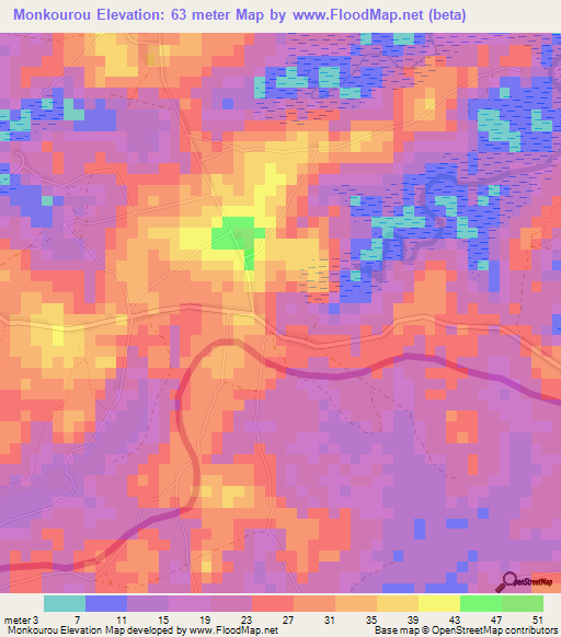 Monkourou,Guinea Elevation Map