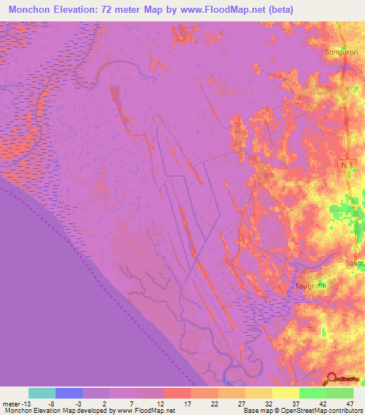 Monchon,Guinea Elevation Map