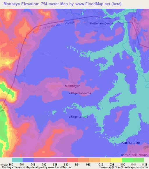 Monbeya,Guinea Elevation Map