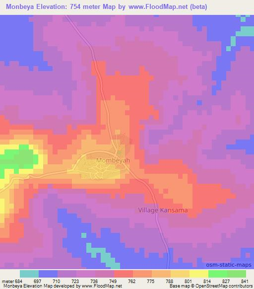 Monbeya,Guinea Elevation Map