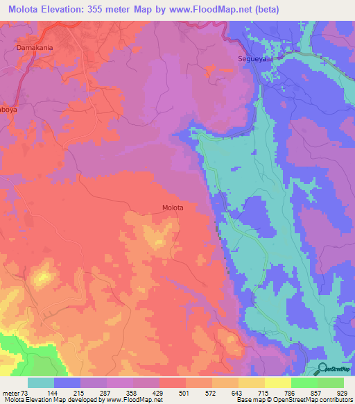 Molota,Guinea Elevation Map