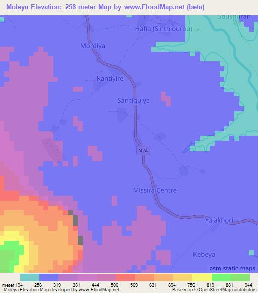 Moleya,Guinea Elevation Map