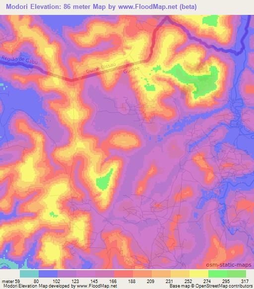 Modori,Guinea Elevation Map