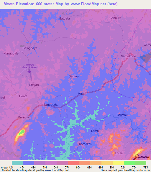 Moata,Guinea Elevation Map