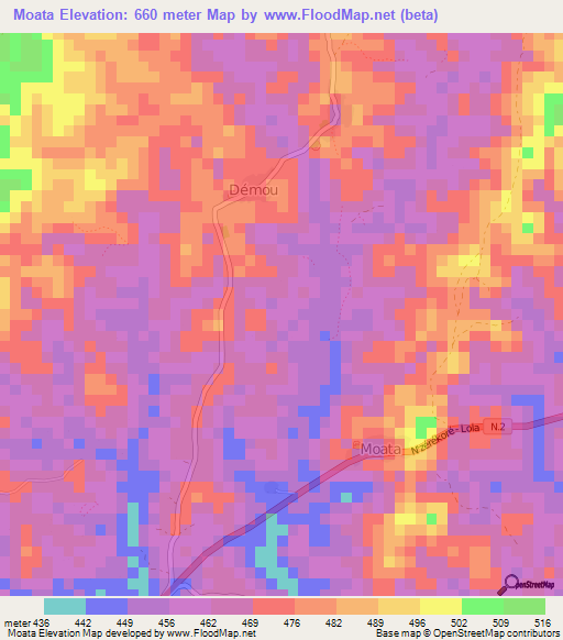 Moata,Guinea Elevation Map