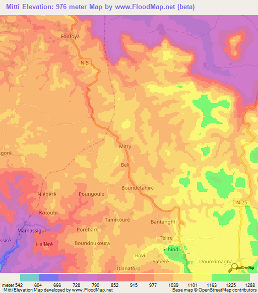 Mitti,Guinea Elevation Map