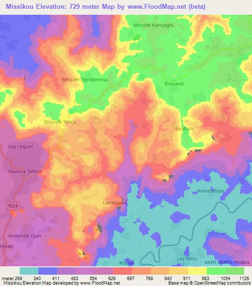 Missikou,Guinea Elevation Map