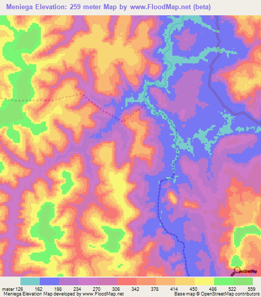 Meniega,Guinea Elevation Map