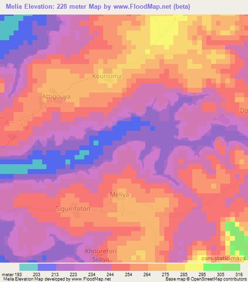 Melia,Guinea Elevation Map