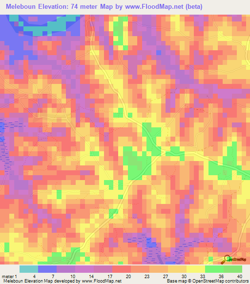 Meleboun,Guinea Elevation Map