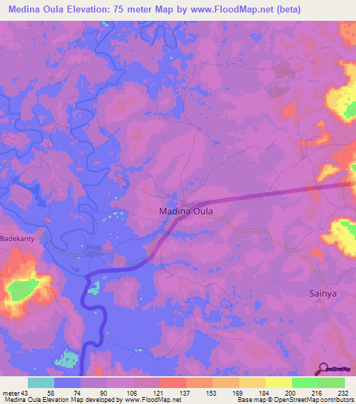 Medina Oula,Guinea Elevation Map