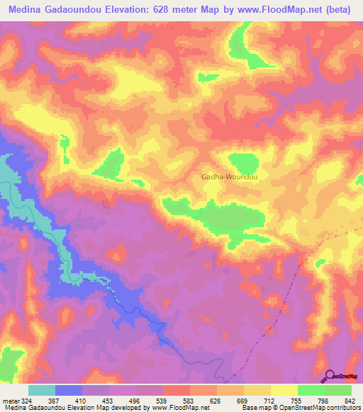 Medina Gadaoundou,Guinea Elevation Map