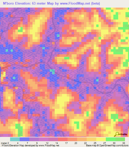 M'boro,Guinea Elevation Map