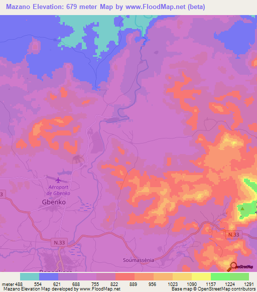 Mazano,Guinea Elevation Map