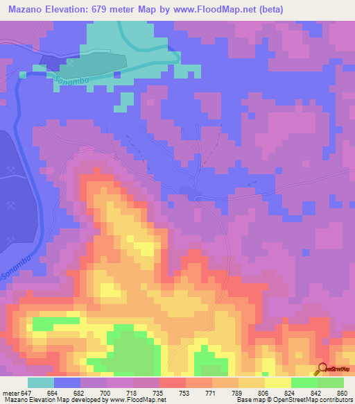 Mazano,Guinea Elevation Map