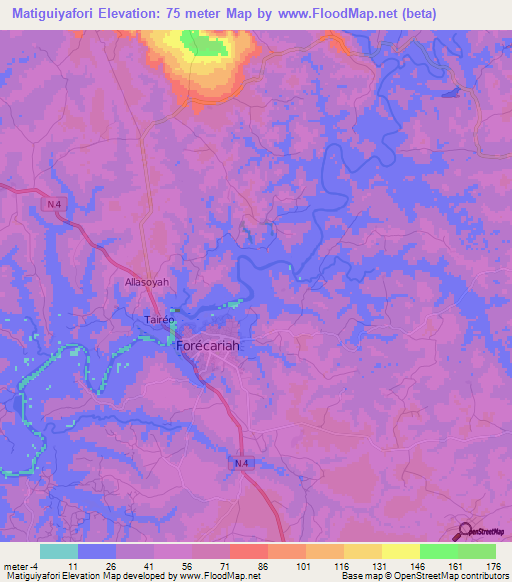 Matiguiyafori,Guinea Elevation Map