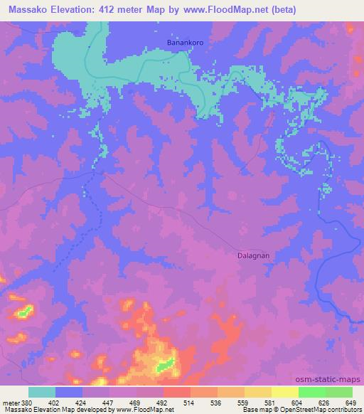 Massako,Guinea Elevation Map