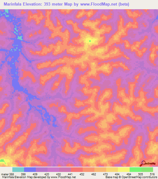 Marinfala,Guinea Elevation Map