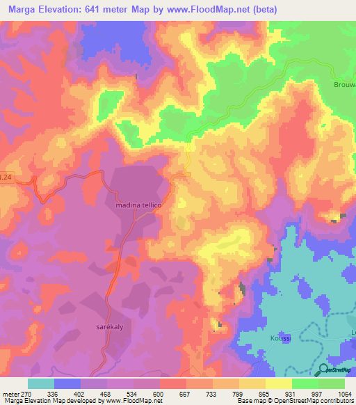 Marga,Guinea Elevation Map