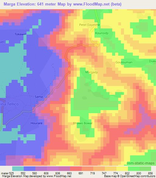 Marga,Guinea Elevation Map